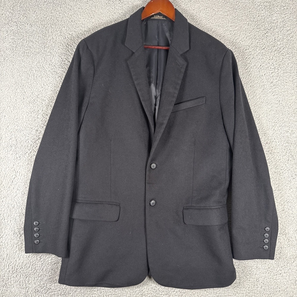 LL Bean Blazer Mens 46 TALL Black Wool Cashmere Single Vented Sport Coat Jacket